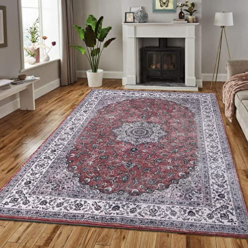 CAROMIO Klassischer Vintage Tradition Teppich, rutschfest Wasser & Schmutzabweisend Waschbar In & Outdoor Teppich Kurzflor mit Orient Design 160 x 230 cm Rot