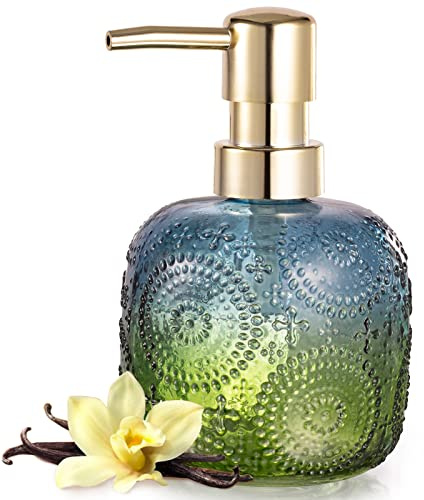 EMPO Gradient Color Glass Soap Dispenser, Shampoo Shower Gel Sanitizer Liquid Hand Soap Body Cleanser Thick Bottle with Pump, for Bathroom, Kitchen, Rustic Farmhouse Decor Summer Breeze