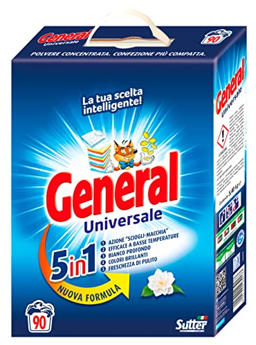 General Universale 5in1 Detersivo in Polvere per Lavatrice Azione Sciogli Macchia da 90 Lavaggi - Flacone da 5kg