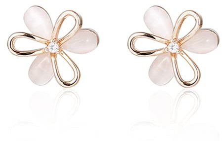 Oivzziy Orecchini di fiore da donna in argento sterling 925 placcato oro, Orecchini a bottone di fiore a opale per donne e ragazze