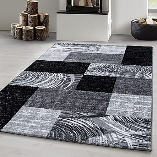 Carpetsale24 Teppich Wohnzimmer Moderne Abstrakt Kariert Design Schwarz - Grau - Weiß 140 x 200 cm - Kurzflor Teppich Schlafzimmer Pflegeleicht Extra Weich Flauschig Teppich Waschbar Esszimmer Küche