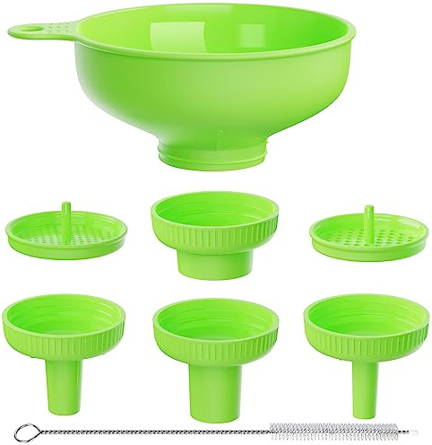 BALIWELL Wide Mouth Kitchen Funnel, Food Grade Plastic Cooking Canning Funnel with 4 Sizes Spouts for Filling Wide and Regular Mason Jars, Spray Dropper Oil Bottle Jug Spices Shampoo Sauce
