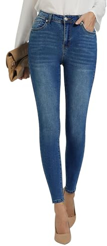 Roskiky - Jeans skinny da donna a vita alta, elasticizzate, classiche, ad effetto snellente, jeggings in denim, Blu scuro, M