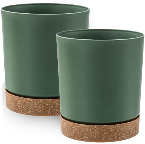 PECZEKO Vaso da fiori opaco in plastica, vaso decorativo per piante, grandi e piccole, set da 2 vasi per fiori, vaso per erbe aromatiche (2 confezioni), verde, Ø 11 cm