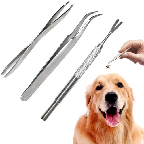 IBXWMNG Zeckenentferner - 3er Set aus Edelstahl Profi-Qualität - Zeckenzange & -pinzette zur einfachen Entfernung von Zecken - Geeignet für Hunde und Katzen - Inklusive Zeckenhaken (Silber)