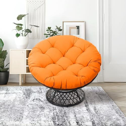 Hubhalsun 360° Swivel Papasan Chair - 350lbs Capacity Indoor/Outdoor Wicker Lounge Chair with Thick Cushion, Modern Accent Chair for Living Room, Bedroom, Patio (Black & Orange)