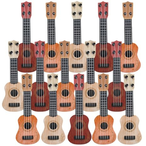 SENONAPO 15 Pcs Kids Toy Guitar 10 Inch Mini Classical Ukulele Guitar Toy Beginner Rhyme Developmental Musical Instrument Toddlers Ukulele Guitar Cute Guitar Toy for Toddler Educational Toy Supplies