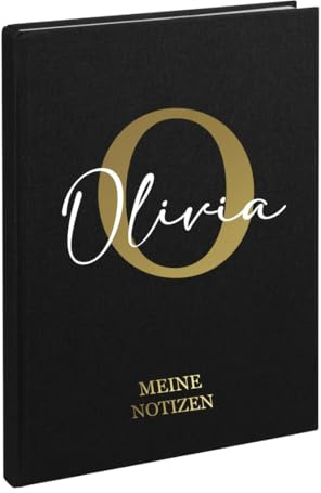 AWASG Notizbuch A5 – Personalisiert mit Name – Notizheft 200 Seiten dotted – Leinencover Grammatur 100g/m² - Buchstabe Initiale (schwarz)