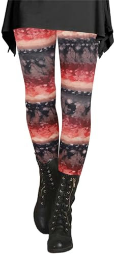 Damen-Leggings, elastische Hose, Thermo-Leggings, für Weihnachten, Herbst und Winter, künstlerisch bedruckt, weich, dehnbar, für Damen, Orange, 3XL