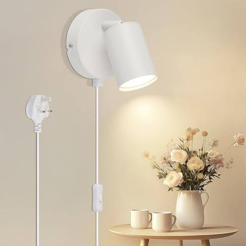 TaFiCo White Plug in Wall Light for Bedroom GU10 - Modern Plug in Wall Lamp with Plug 350° Rotatable - Indoor Wall Sconce Light with Switch - Wall Lights for Living Room Kitchen - Bulb Not Included