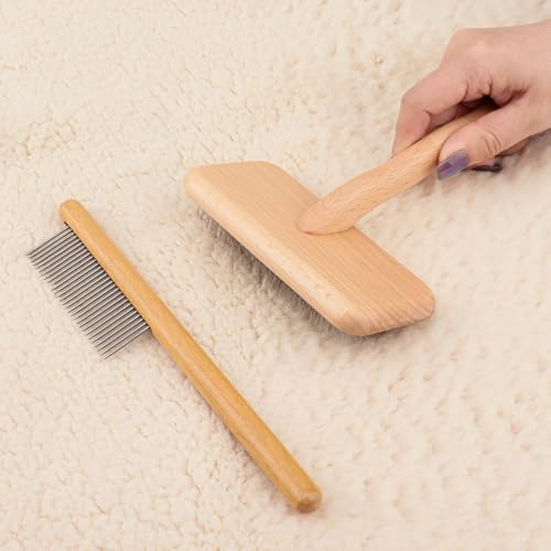 Haetyieh Sheepskin Wool Brush - Carpet Rake Tool for Pet Hair Removal and Household Fabric Care