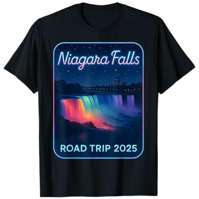 Niagara Falls Neon Waterfall Night Road Trip 2025 Travel T-Shirt