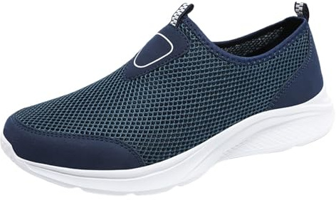 Maskjuwio Zapatos de trekking para hombre de verano, zapatos de senderismo de malla, transpirables, ligeros, sin cordones, zapatillas de correr, para pies anchos, suela suave, talla 39-47, azul, 43 EU