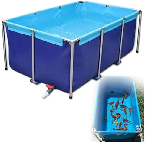 UZAMIRLEX Lago Artificiale Pieghevole, Serbatoio di stoccaggio dell'Acqua Pieghevole for laghetto for Pesci in Tela con valvola di Scarico, Panno raschiante in PVC Blu(3 * 1 * 0.7m)