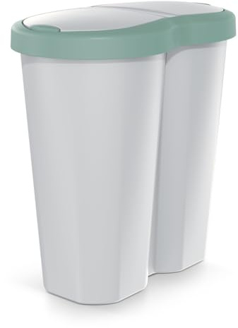 Prosperplast Keden Compacta R Duo 40 L Cubo de Basura de Plástico con Marco, Dos Tapas Independientes, Separación Higiénica de Residuos, para Oficina o Hogar (verde/ceniza)