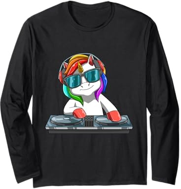Cuffie EDM Rave Unicorn Dj Dance Music Mix Maglia a Manica