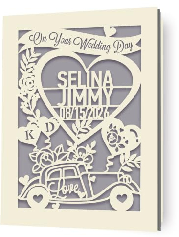 EDSG Personalised Wedding Card, Wedding Cards for Bride and Groom, Laser Paper Cut Wedding Anniversary Cards, Congratulations Wedding Day for New Couples Newlywed (Grey)