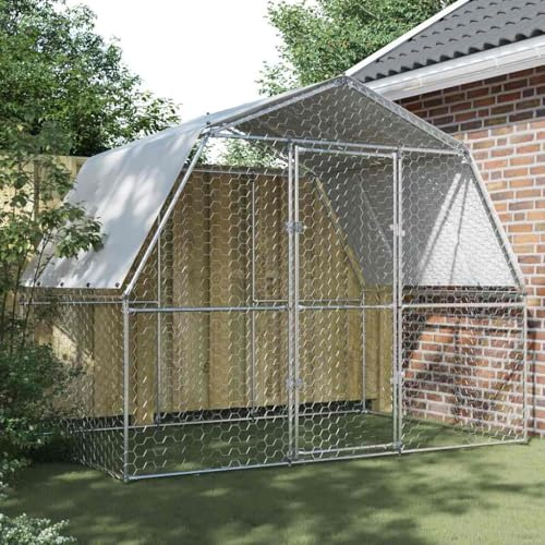 LoogCape Chicken Enclosure with Roof and Door, Galvanised Steel, Weatherproof Outdoor Enclosure for Chickens, Ducks, Rabbits and Small Animals, Silver, 285 x 195 x 230 cm