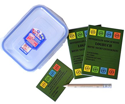 5 Teilig - Geocaching Versteck -Lock & Lock Dose Regular, mit 2 x Logbuch und Stift, Frischhaltedose wasserdicht