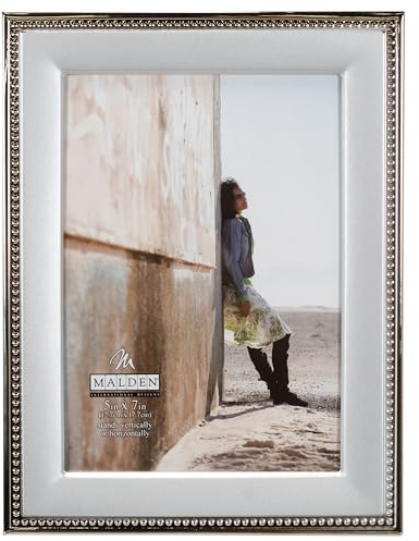 Malden International Designs Classic Silver Metal With Silver Beads 2-Tone Picture Frame, 5x7, Silver