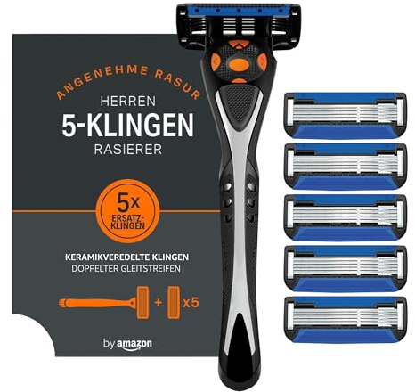 by Amazon Rasoio da uomo a 5 lame con 6 ricariche, Multicolore