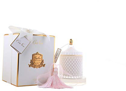 Cote Noire Vela francesa grande, color blanco resaltado en oro, té de flores de jazmín/flor de jazmín, 100 horas de combustión