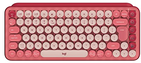 Logitech POP Keys Mechanical Wireless Keyboard with Customisable Emoji Keys, Durable Compact Design, Bluetooth or USB Connectivity, Multi-Device, OS Compatible, QWERTY UK English Layout - Heartbreaker
