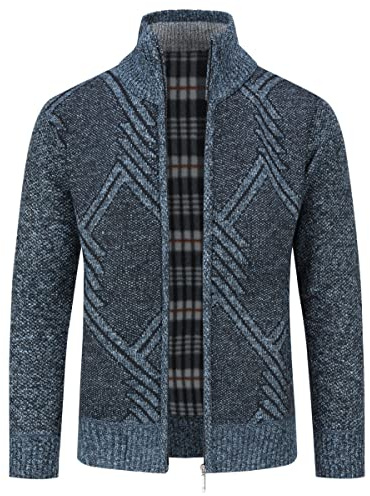 Chaqueta de punto para hombre suéter grueso con cremallera completa cuello alto cálido jersey forro polar abrigo de invierno, Azul2, S