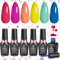 Beetles Gel Nagellack Set, 6 Sommer Farben Gel Polish leuchtende Regenbogen Nagelkunst Orange Blau Pink Grün Neon Nagelgel Set DIY-Nagelkunst Geschenk für Mädchen Poolparty Urlaubsmaniküre