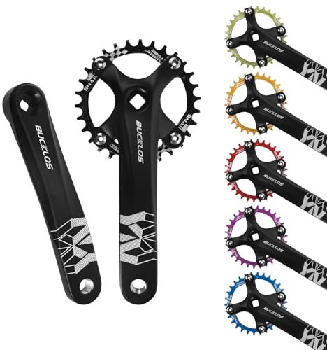 BUCKLOS 104 BCD 30T Mountain Bike Single Speed Crankset，170mm Square Taper Crankset with Narrow Wide Teeth Round Chainring（Six Color）,Bicycle Crank Arm Set