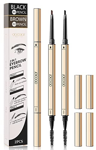 docolor Matita Sopracciglia Waterproof 2 Pezzi – Nero e Marrone – Pennarello 2 in 1 con Punta Ultra Sottile e Spoolie – Lunga Durata, Anti-Sbavatura