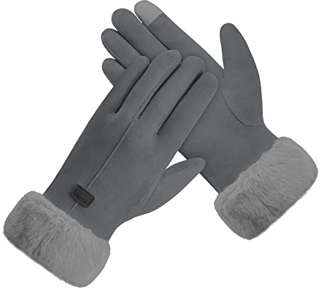Cozlly Gants Hiver Femme Chaud, Gants Ecrans Tactiles, Gants Hiver avec Doublure Polaire Epaisse pour Conduite Jogging Vélo (Gris)
