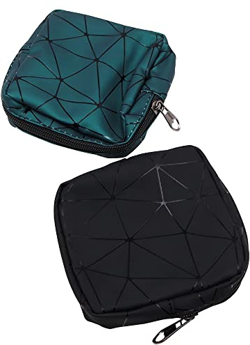 Namvo 2Pcs Mini Sanitary Napkin Bag, Waterproof Menstrual Pad Bag Zipper Pouch Sanitary Napkin Bag Portable Sanitary Napkin Pads Storage Bag for Teen Girls Women Ladies Green and Black