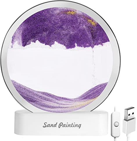 OSDUE Sandbilder zum Drehen, 3D Dynamisches Sandbild, Bewegtes Sandbild Natürliche Landschaft, für Zuhause, Ornament, Desktop-Kunst, Bücherregale, Dekoration (Lila, 7 Zoll)