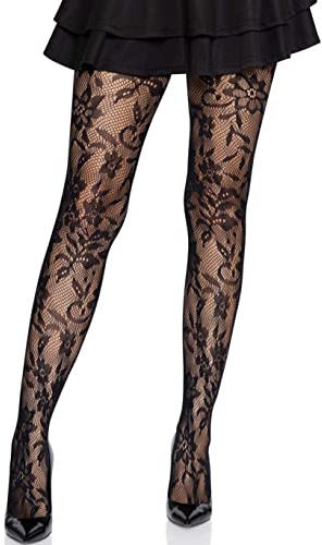 LEG AVENUE Seamless floral lace tights, Einheitsgröße(Schwarz)