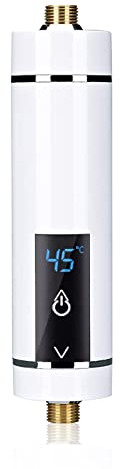 Elektrischer Durchlauferhitzer, Mini Elektrischer Warmwasserbereiter mit Digitalanzeige, Einstellbare Temperatur Tankloser Durchlauferhitzer für Küche Bad Waschen (Weiß 3500W)