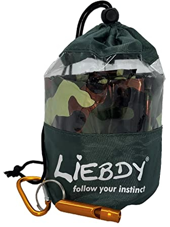 Liebdy® Vattentät nödsovsäck – kamouflage – med levande visselpipa för camping, vandring, festivaler, överlevnad och utomhusaktiviteter – liten och lätt att förvara