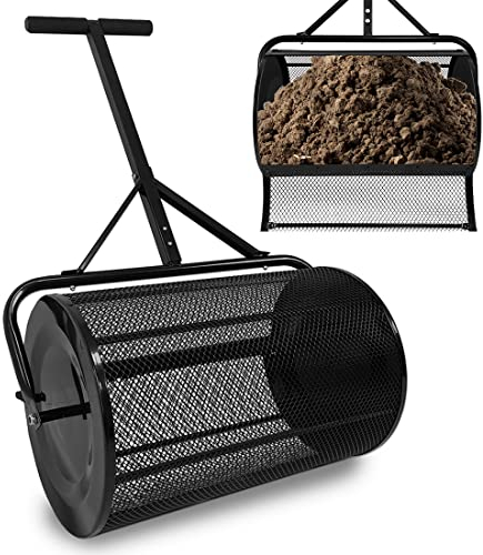 NAIZY Épandeur de compost 40 x 65 x 110 cm - 81 l - Épandeur de gazon en acier - Épandeur d'engrais avec éponges, poignée - Polyvalent - Pour compost, engrais, semences