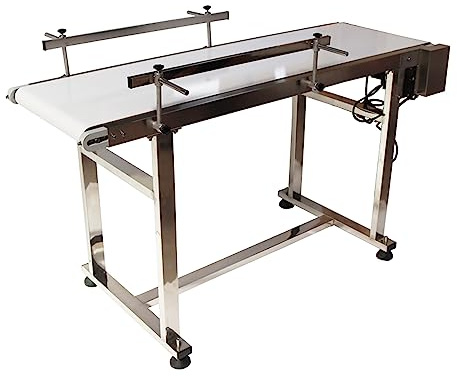 HQHAOTWU Flat Belt Conveyor PVC Belt Transport Conveyor Double Guardrails Stainless Steel Frames Industrial Transport Equipment 53×15.7inch Belt