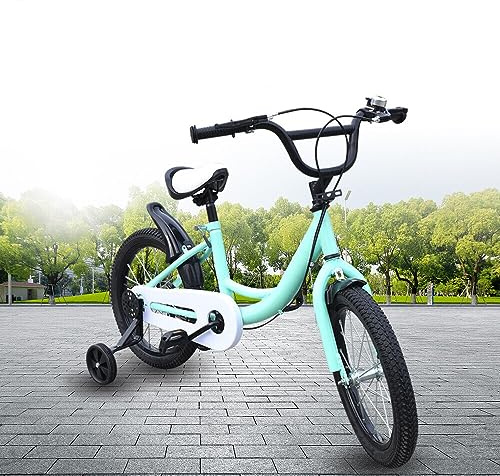 WSIKGHU Bicicleta infantil de 16 pulgadas con ruedas de apoyo para niños y niñas, deportes al aire libre, niños de 5 a 8 años en adelante, color verde