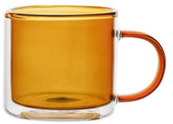 soulnioi 300 ml färgat dubbelväggigt glas kaffemuggar, glas vattenkopp mjölkkopp tekopp isolerad kaffemugg med handtag för varm och kall dryck (bärnsten)