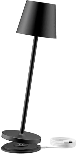 MUEZDUR Tischlampe Kabellos | Dimmbare LED Akku Tischleuchte | tischleuchte akku mit USB Ladestation | stufenloses Dimmen IP54 wasserdicht für Esstisch Schlafzimmer Garten Balkon Hotel (Schwarz)