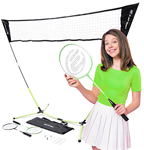 Badminton Net Rackets Shuttlecocks Combo Set - Portable & Instant Setup (Backyard Fun, Beach Park Picnic Outdoor Games)