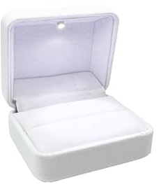 DELALO® Ringbox med LED-ljus – ringlåda ring sammet – ringlåda med LED-belysning – för förlovning, ansökan, bröllop (vit)