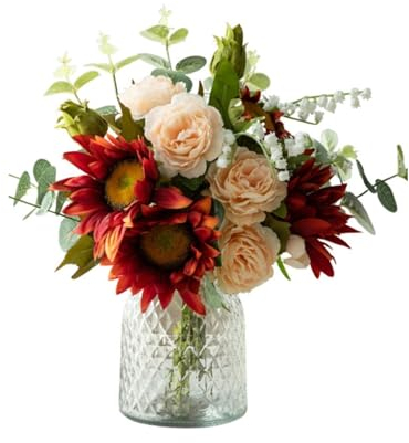 DIANXI Gefälschte Blumenstrauß Heimdekoration, einfache, Moderne, transparente Glasflasche, künstliche Blumen, künstliche Blumen, künstliche Pflanzen for den Innenbereich Hochzeitsdekoration
