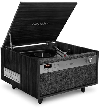 Victrola Century - Reproductor de discos de vinilo 6 en 1 y centro de música, tocadiscos de 3 velocidades, reproductor de CD y casete, VINYLSTREAM, Bluetooth y auxiliar de 3.5 mm, reproductor de