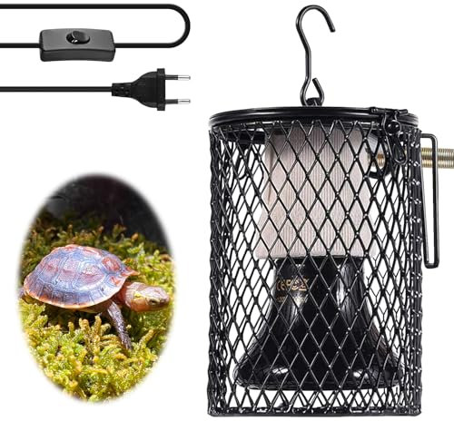 BORDEAG Reptilien Wärmelampe mit Schutzkorb, 100W E27 Wärmelampe Keramik, UVA, UVB, Infrarot Heizung Lampe, Reptilien Keramik-Heizlampe mit Schutz für Schildkröten, Schlangen, Echsen, Frösche