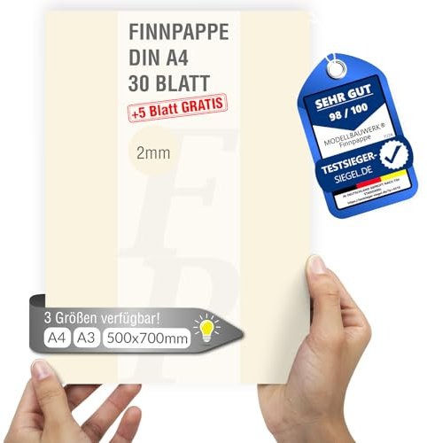 30 + 5 Blatt gratis Finnpappe DIN A4 | 2mm Stärke | Modellbauwerk® | für Modellbau und Basteln | Architektur | Studium | Diorama | finnische Holzpappe | Skanpappe | Scrapbook | Karton | Kreativ sein