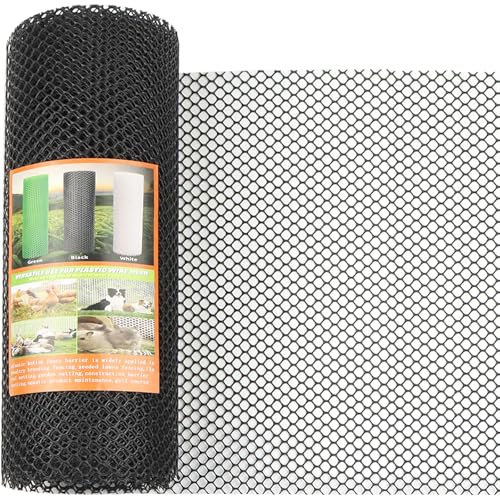 WEXFFU Black Mesh Plastic Fencing Roll - Chicken Wire Mesh Roll,8mm Mesh Plastic Mesh Fencing for Garden Netting Mesh,Dog fencing,Balcony Fence and Temporary Fence(40cm x 10m)