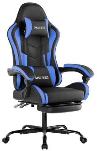 Gaming Chair with Footrest, Ergonomic Gaming Chair, Computer Chair with Lumbar Support, Head Rest, Height Adjustable PC Chairs with 360°-Swivel Seat for Office or Gaming, Black Blue